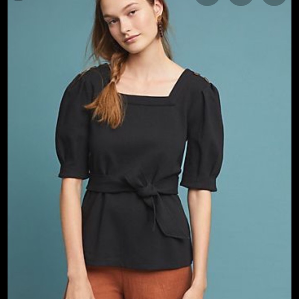 Anthropologie Current Air Black Wrap Top size med